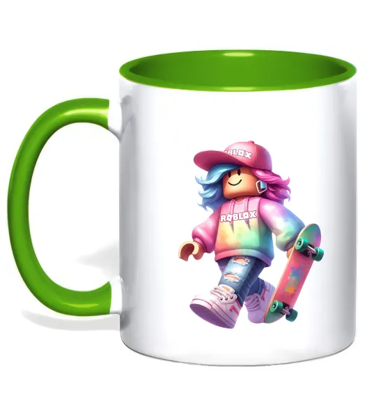 Чашка з кольоровою ручкою Skate girl Лаймовий фото