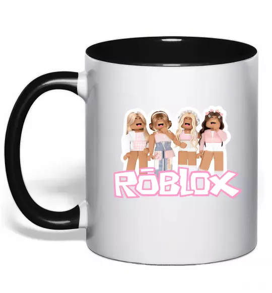 Чашка с цветной ручкой Roblox pink girls Черный фото