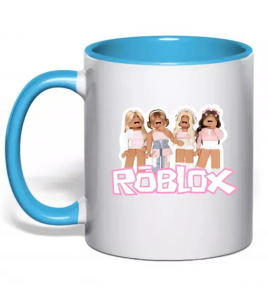 Чашка с цветной ручкой Roblox pink girls Голубой фото
