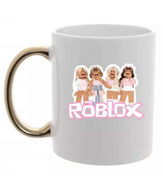 Чашка с цветной ручкой Roblox pink girls Золото фото