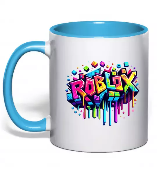Чашка с цветной ручкой Roblox grafity Голубой фото