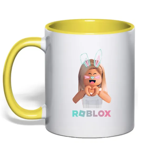 Чашка с цветной ручкой Roblox Bunny girl Лимонный фото