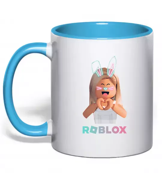 Чашка с цветной ручкой Roblox Bunny girl Голубой фото