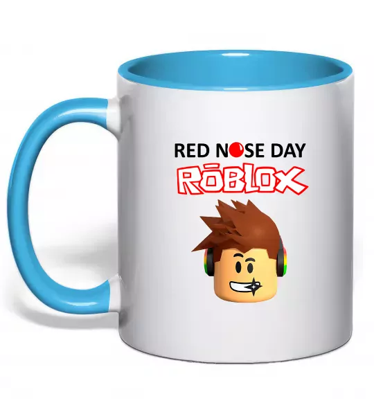 Чашка с цветной ручкой Red nose day Roblox Голубой фото
