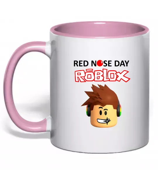 Чашка с цветной ручкой Red nose day Roblox Нежно розовый фото