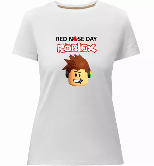 Женская премиум футболка Red nose day Roblox Белый фото