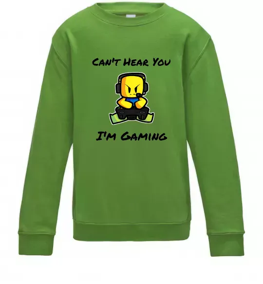 Дитячий світшот Can`t hear you Лаймовий фото