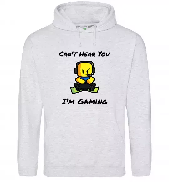 Чоловіча толстовка (худі) Can`t hear you Сірий меланж фото