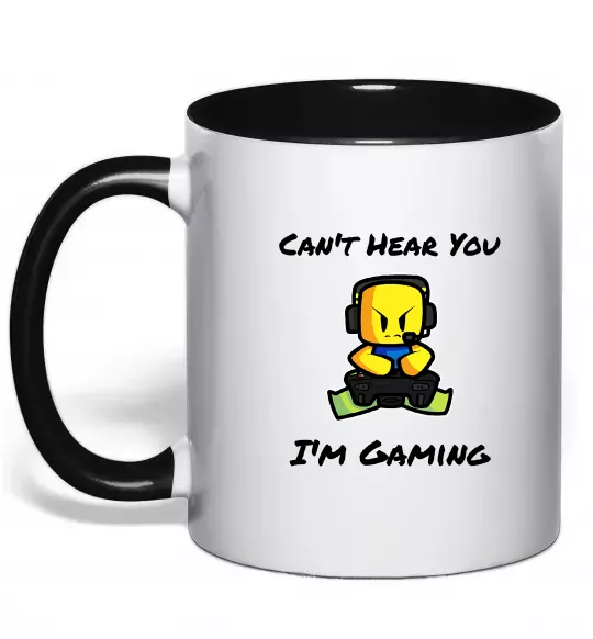 Чашка с цветной ручкой Can`t hear you Черный фото