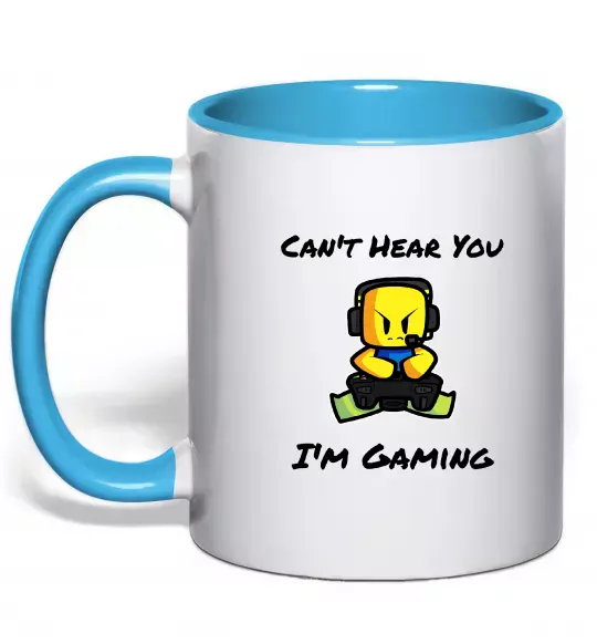 Чашка с цветной ручкой Can`t hear you Голубой фото