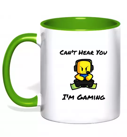 Чашка с цветной ручкой Can`t hear you Зеленый фото