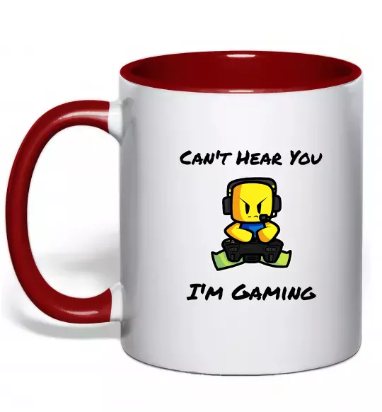 Чашка с цветной ручкой Can`t hear you Красный фото