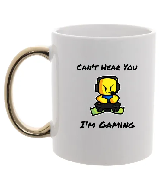 Чашка с цветной ручкой Can`t hear you Золото фото