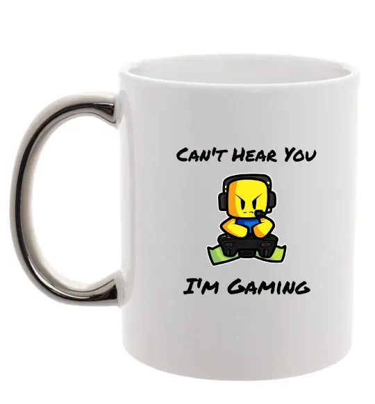 Чашка с цветной ручкой Can`t hear you Серебро фото