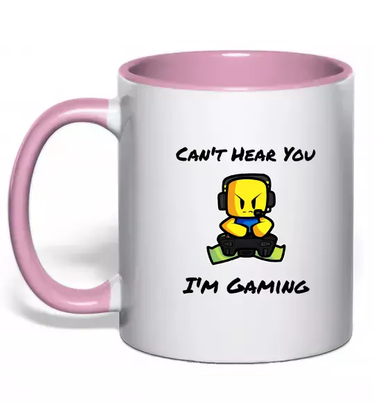 Чашка с цветной ручкой Can`t hear you Нежно розовый фото