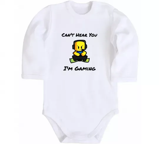 Дитячий бодік Can`t hear you Білий фото