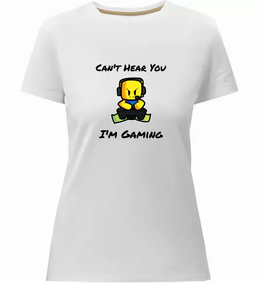 Жіноча преміум футболка Can`t hear you Білий фото