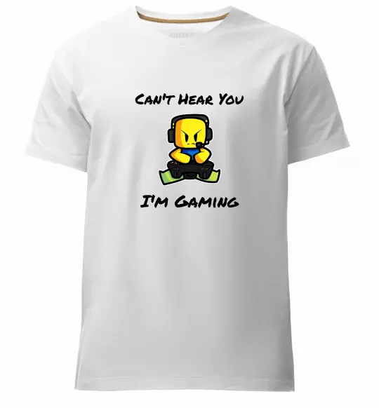 Чоловіча преміум футболка Can`t hear you Білий фото