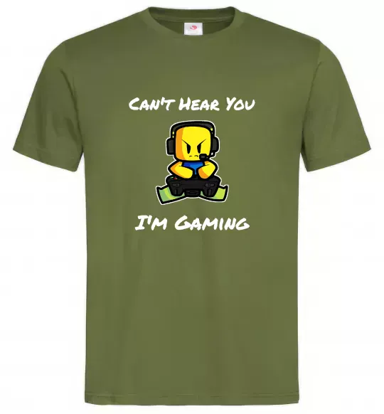 Чоловіча футболка Can`t hear you Оливковий фото
