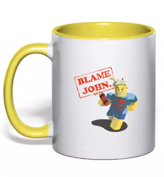 Чашка з кольоровою ручкою Blame John Сонячно жовтий фото