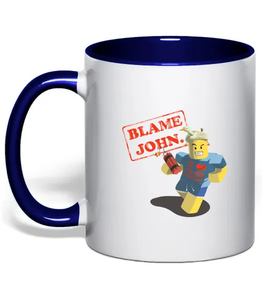 Чашка з кольоровою ручкою Blame John Глибокий темно-синій фото