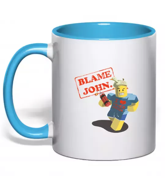 Чашка з кольоровою ручкою Blame John Блакитний фото