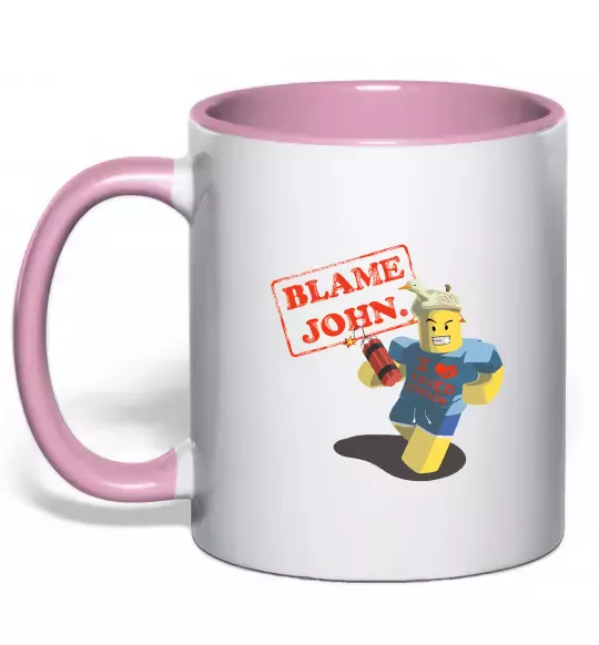 Чашка з кольоровою ручкою Blame John Ніжно рожевий фото
