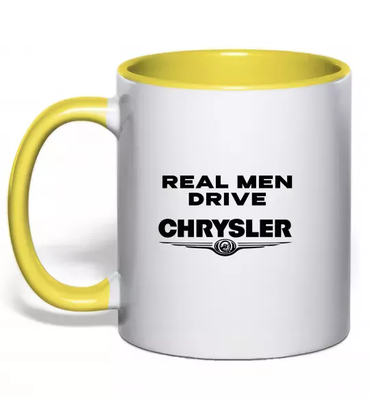 Чашка с цветной ручкой Real men drive Chrysler Солнечно желтый фото