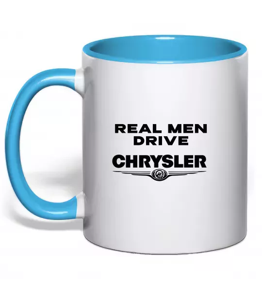 Чашка с цветной ручкой Real men drive Chrysler Голубой фото