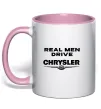 Чашка с цветной ручкой Real men drive Chrysler Нежно розовый фото