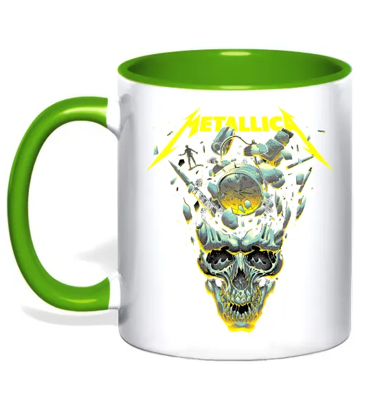 Чашка с цветной ручкой Metallica time skull Лаймовый фото