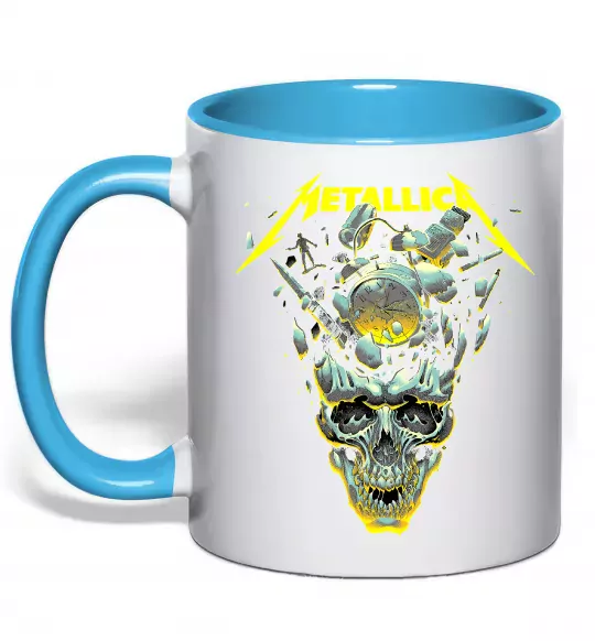 Чашка с цветной ручкой Metallica time skull Голубой фото