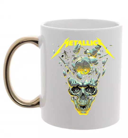Чашка с цветной ручкой Metallica time skull Золото фото