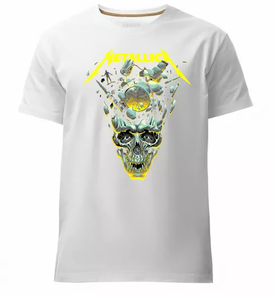 Мужская премиум футболка Metallica time skull Белый фото