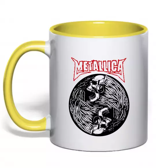 Чашка с цветной ручкой Металіка череп в навушниках Солнечно желтый фото