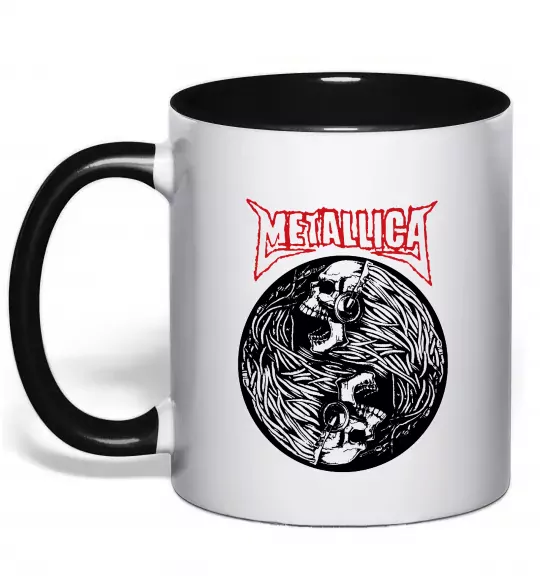 Чашка с цветной ручкой Металіка череп в навушниках Черный фото