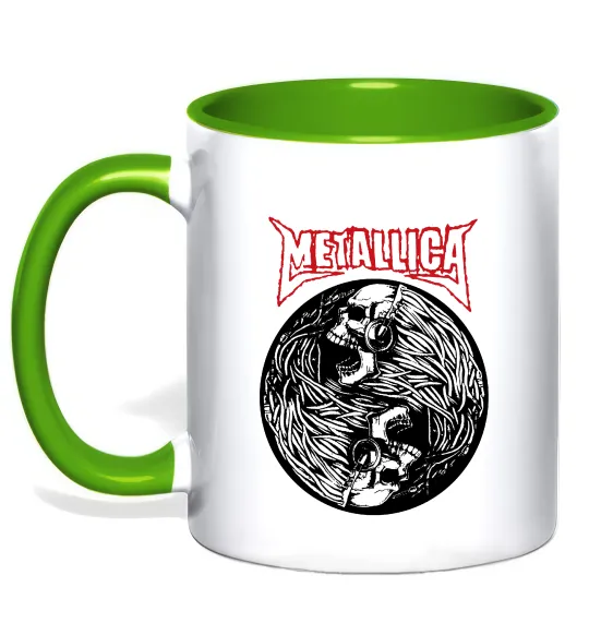 Чашка з кольоровою ручкою Металіка череп в навушниках Лаймовий фото