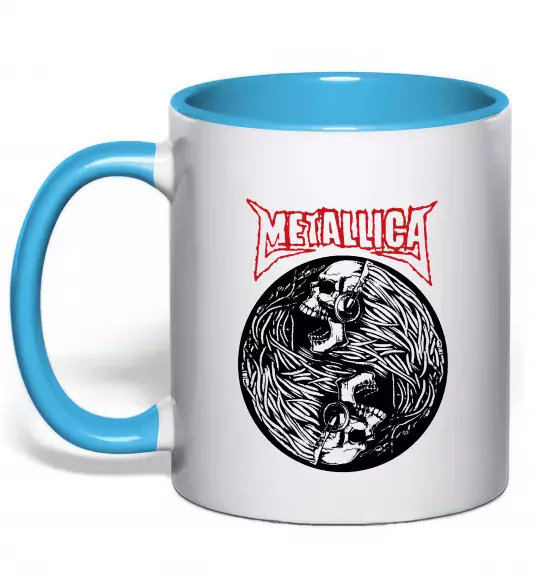 Чашка с цветной ручкой Металіка череп в навушниках Голубой фото