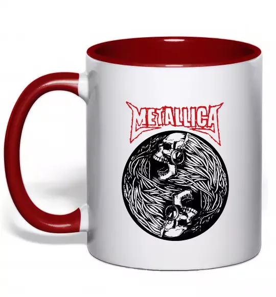 Чашка с цветной ручкой Металіка череп в навушниках Красный фото