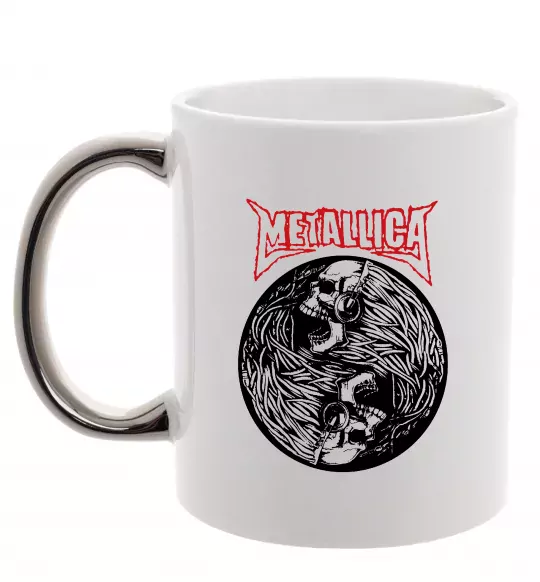 Чашка с цветной ручкой Металіка череп в навушниках Серебро фото