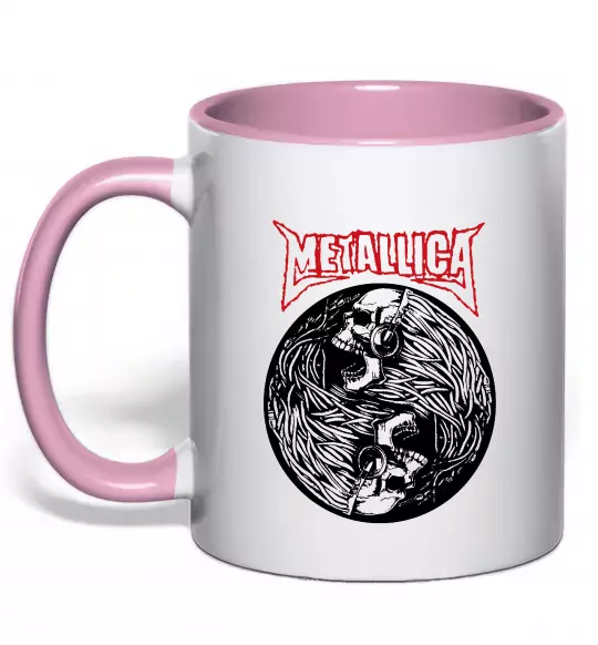 Чашка с цветной ручкой Металіка череп в навушниках Нежно розовый фото