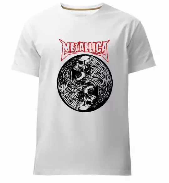 Чоловіча преміум футболка Металіка череп в навушниках Білий фото