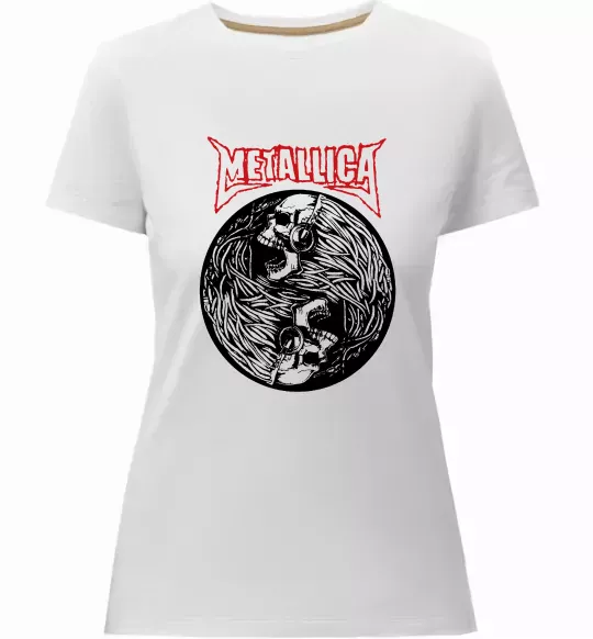 Жіноча преміум футболка Металіка череп в навушниках Білий фото