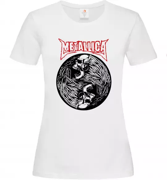 Женская футболка Металіка череп в навушниках Белый фото