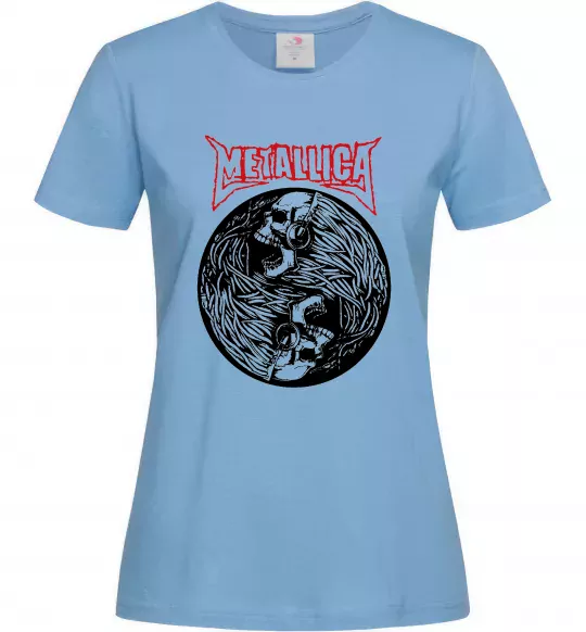 Женская футболка Металіка череп в навушниках Голубой фото