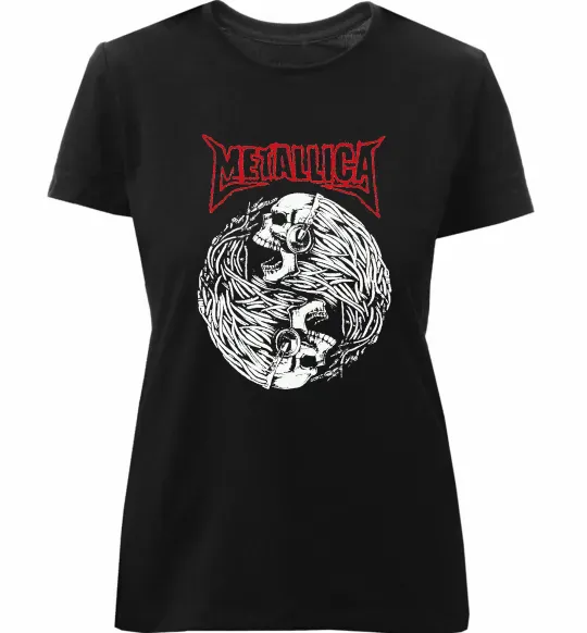 Жіноча преміум футболка Металіка череп в навушниках Чорний фото