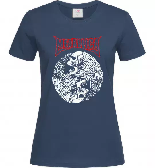 Женская футболка Металіка череп в навушниках Темно-синий фото