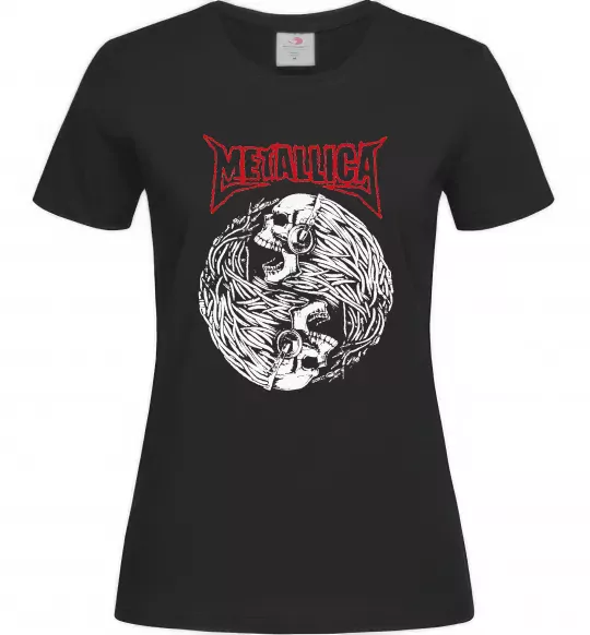 Женская футболка Металіка череп в навушниках Черный фото
