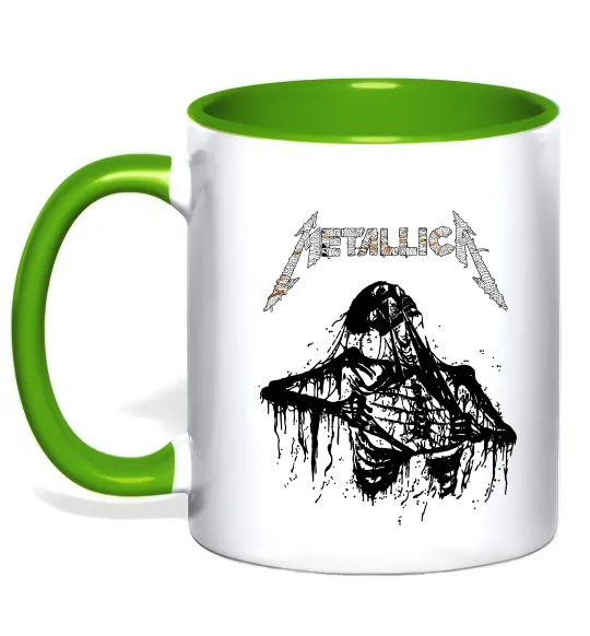 Чашка с цветной ручкой Metallica Skeleton Лаймовый фото