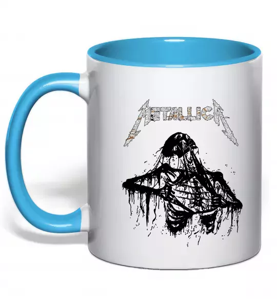 Чашка з кольоровою ручкою Metallica Skeleton Блакитний фото